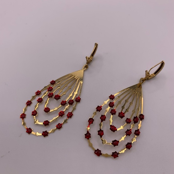 Vintage gold tone red stars earrings - Picture 3 of 6